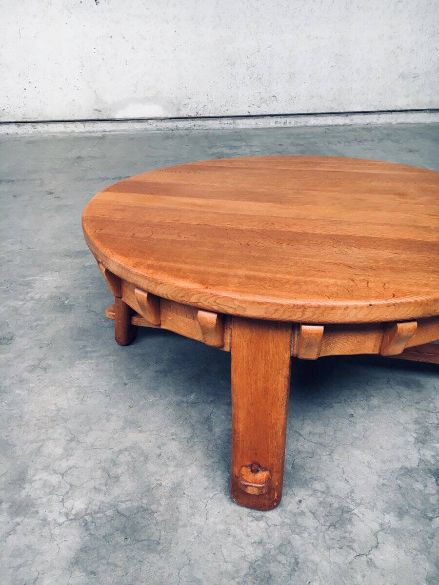 Brutalist Handcrafted Oak Coffee Table, Netherlands, 1950s