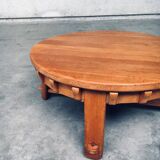 Brutalist Handcrafted Oak Coffee Table, Netherlands, 1950s