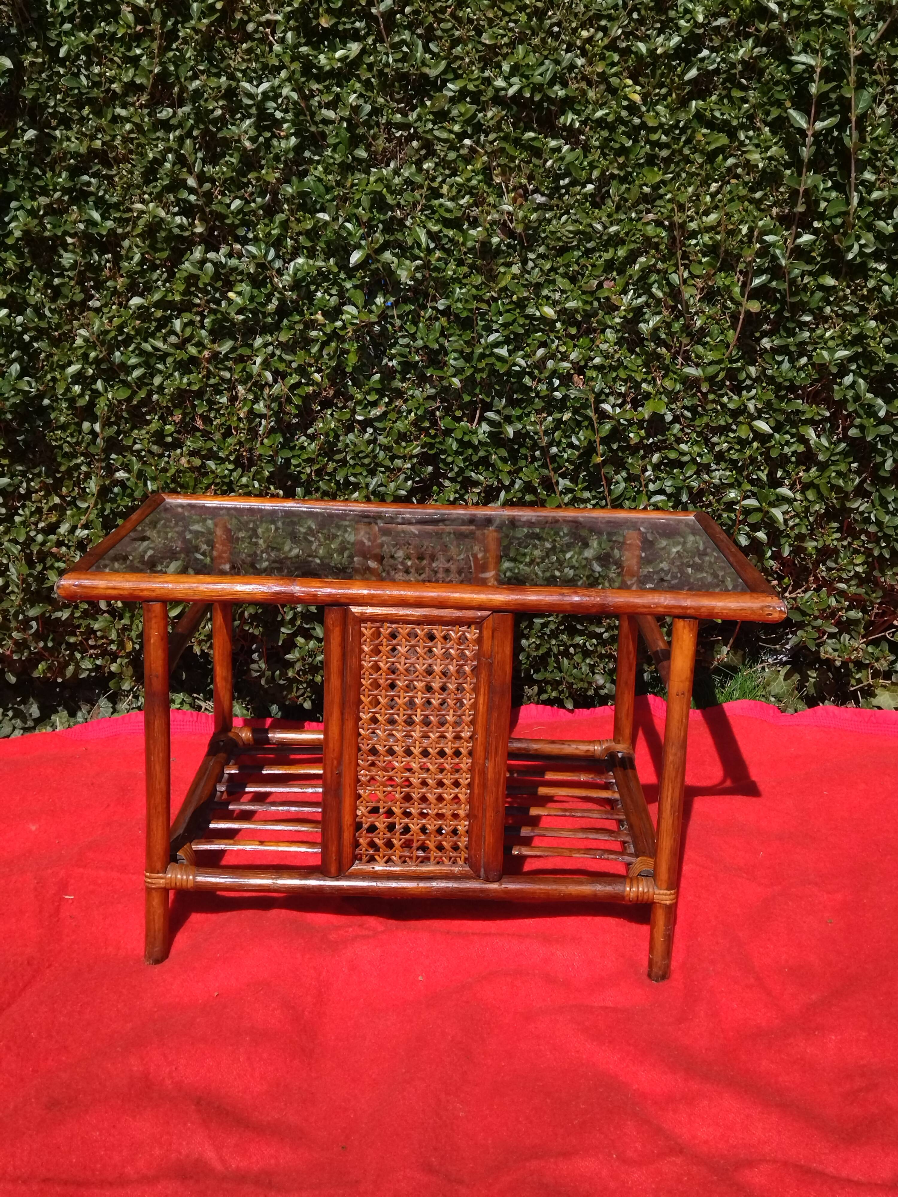 Rattan coffee table, canning, glazed top