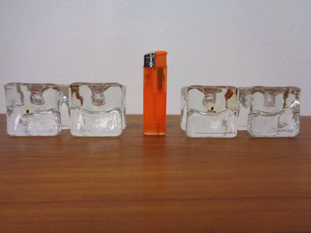 Finnish Ice Glass Candlesticks by Timo Sarpaneva for Juhava, 1970s, Set of 4