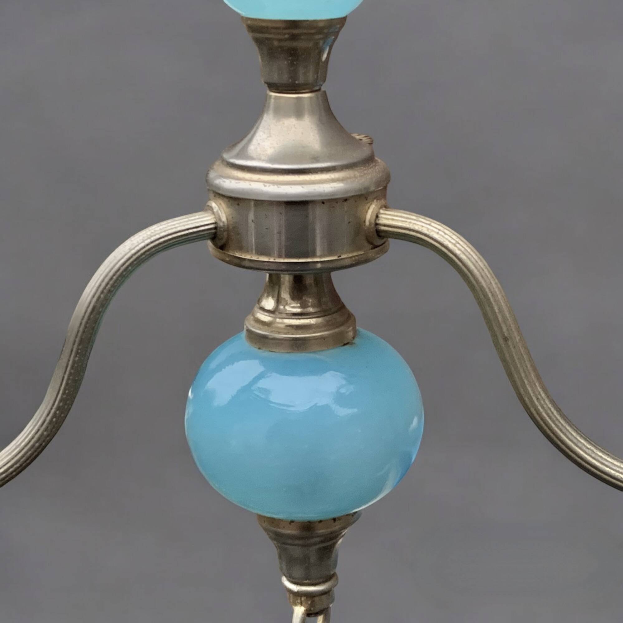 Turquoise opaline and vintage metal chandelier - 3 arms