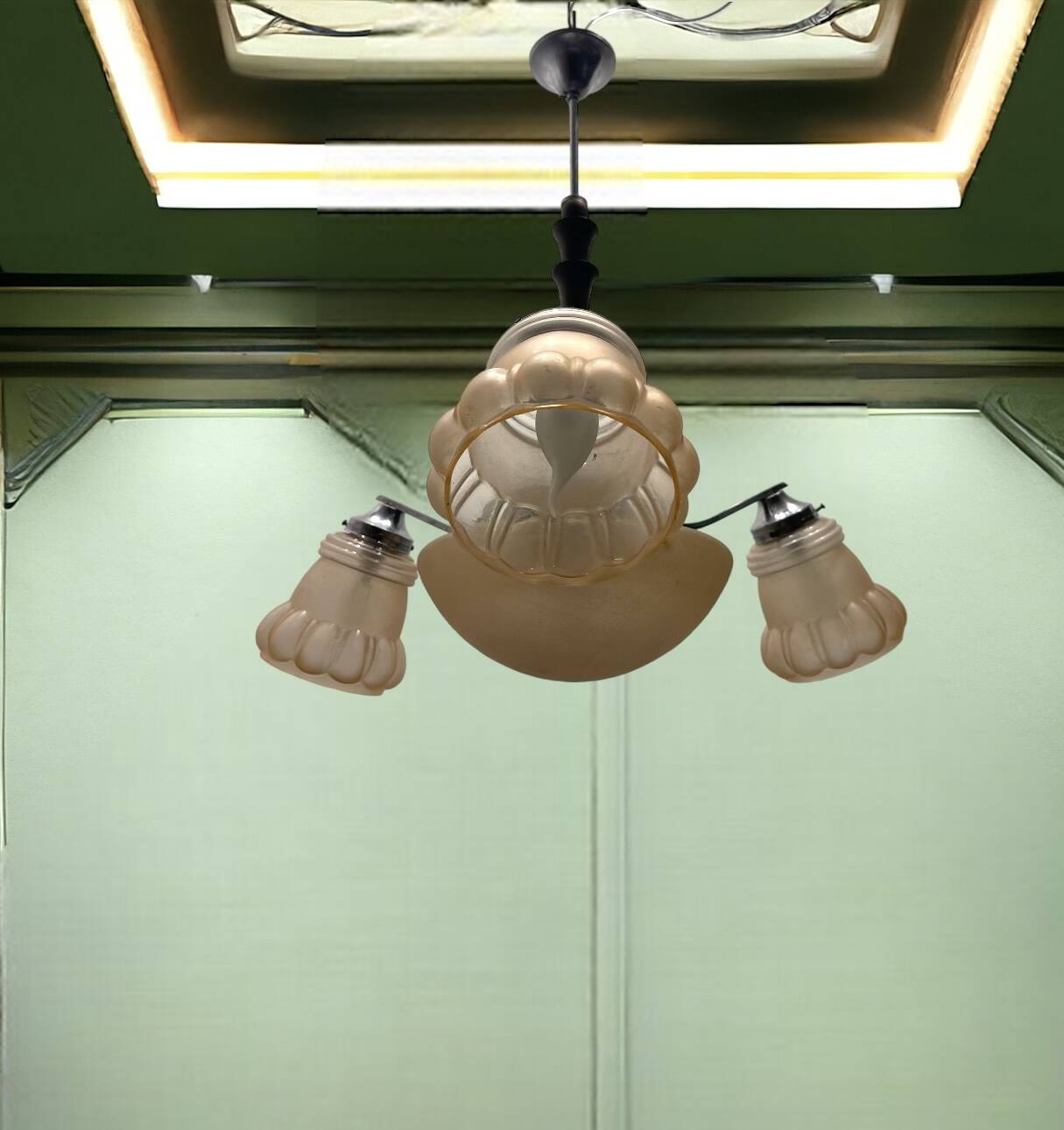 Pink Glass Art Deco Chandelier 1950’s