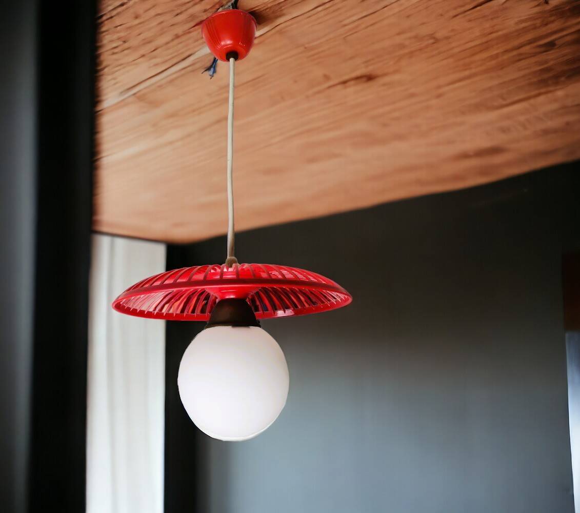 Mid-Century Kitchen Table Hanging Lamp in Red Plastic, 1960s