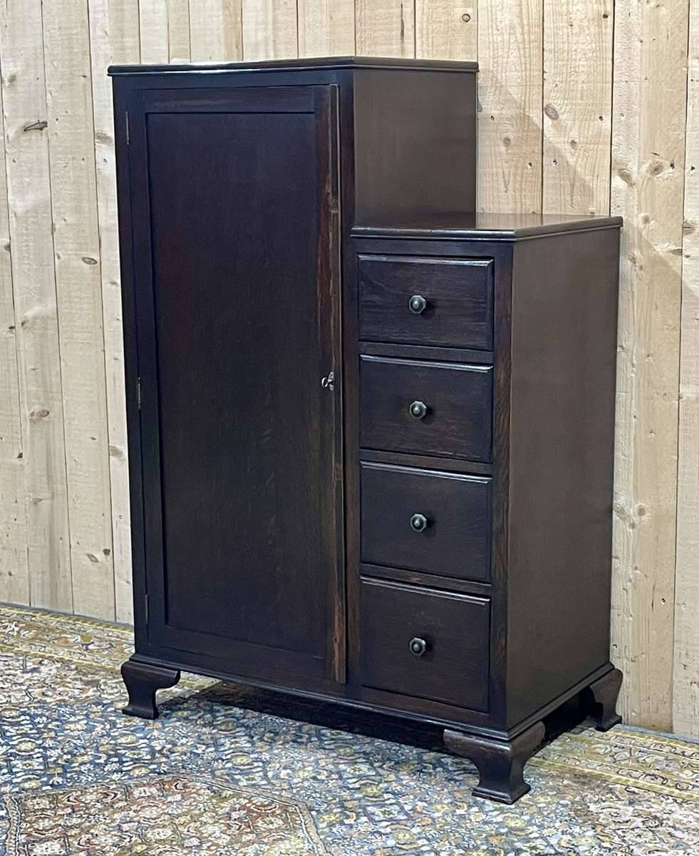 English oak wardrobe with drawers from the 1950s
