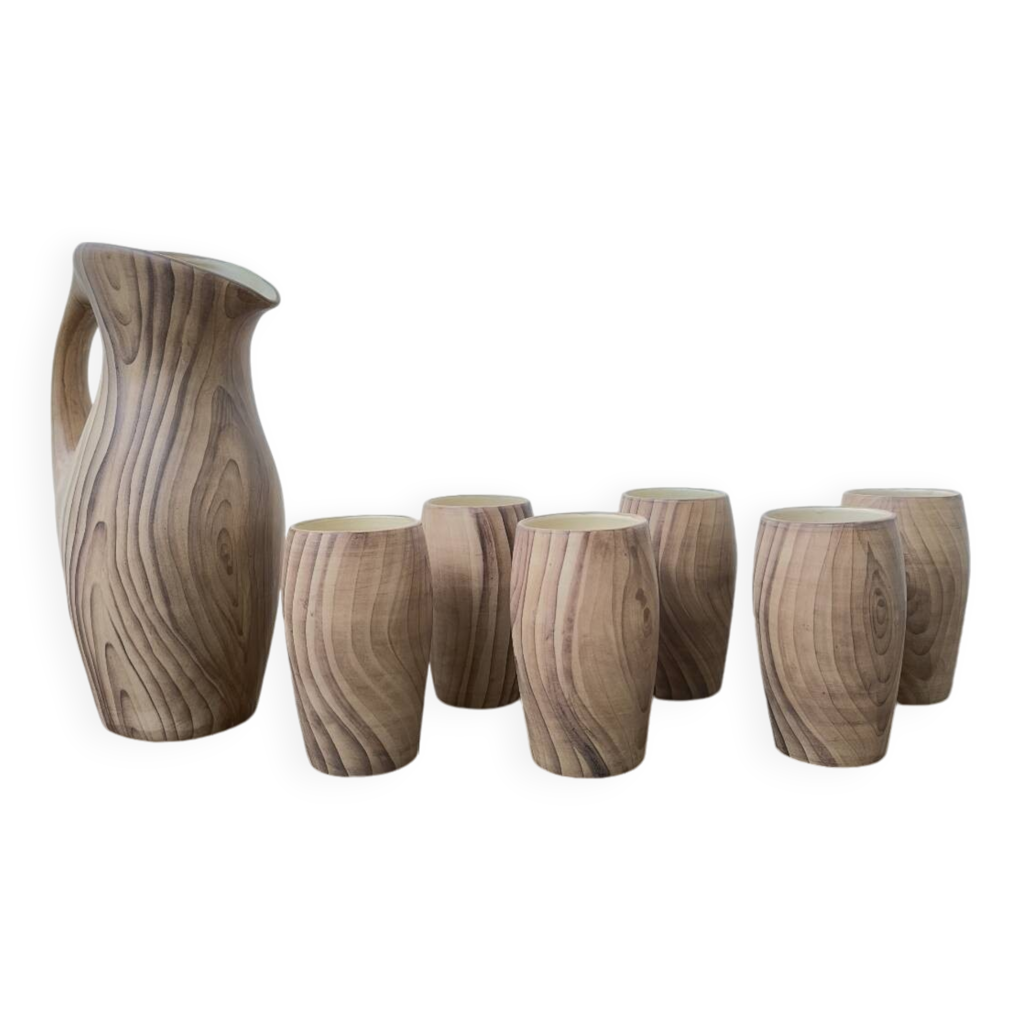 Ceramic pitcher and glasses by Grandjean Jourdan, Vallauris
