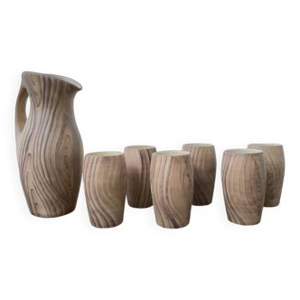 Ceramic pitcher and glasses by Grandjean Jourdan, Vallauris