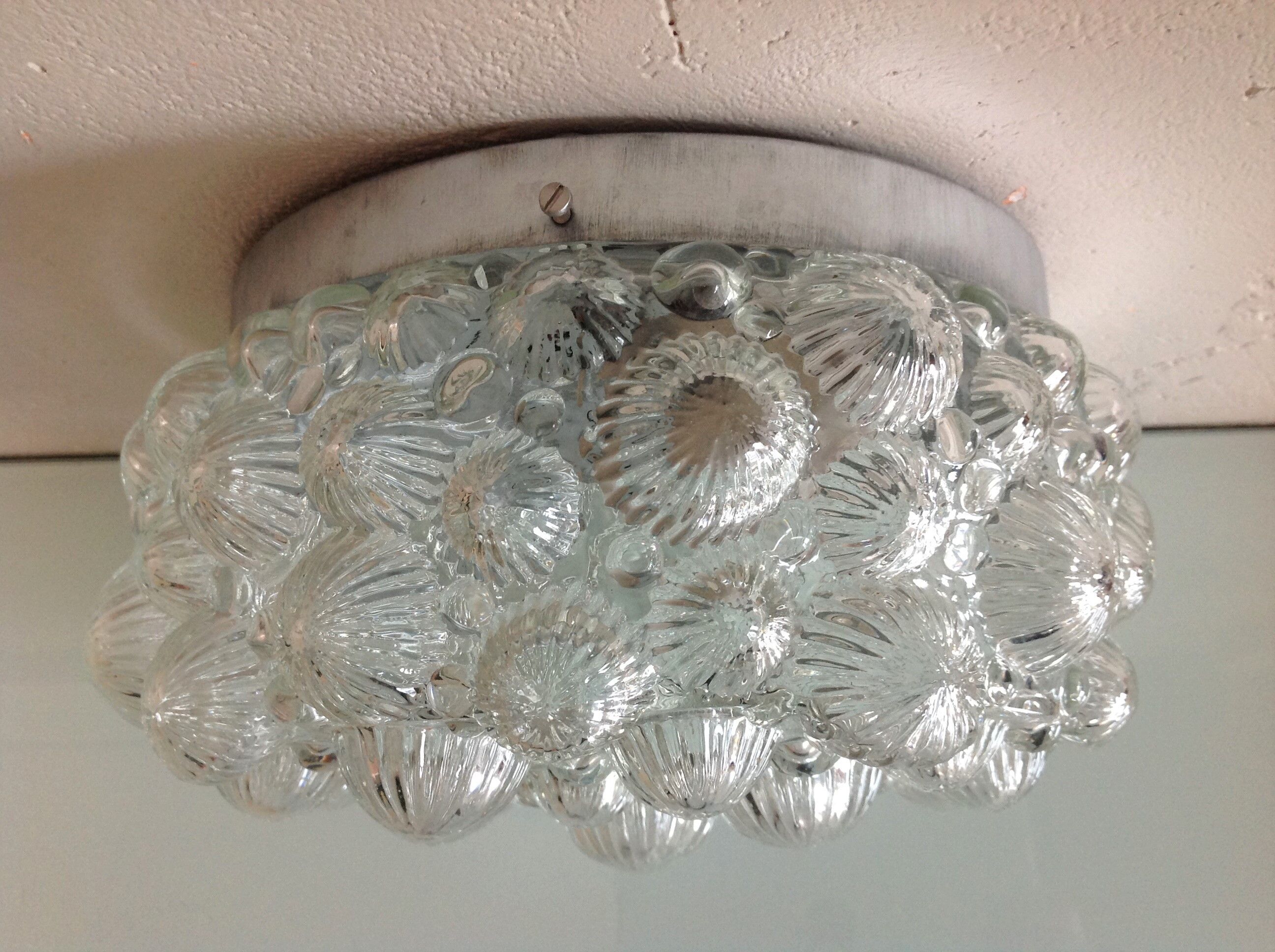 Round ceiling lamp in vintage bubbled glass 60s-70s