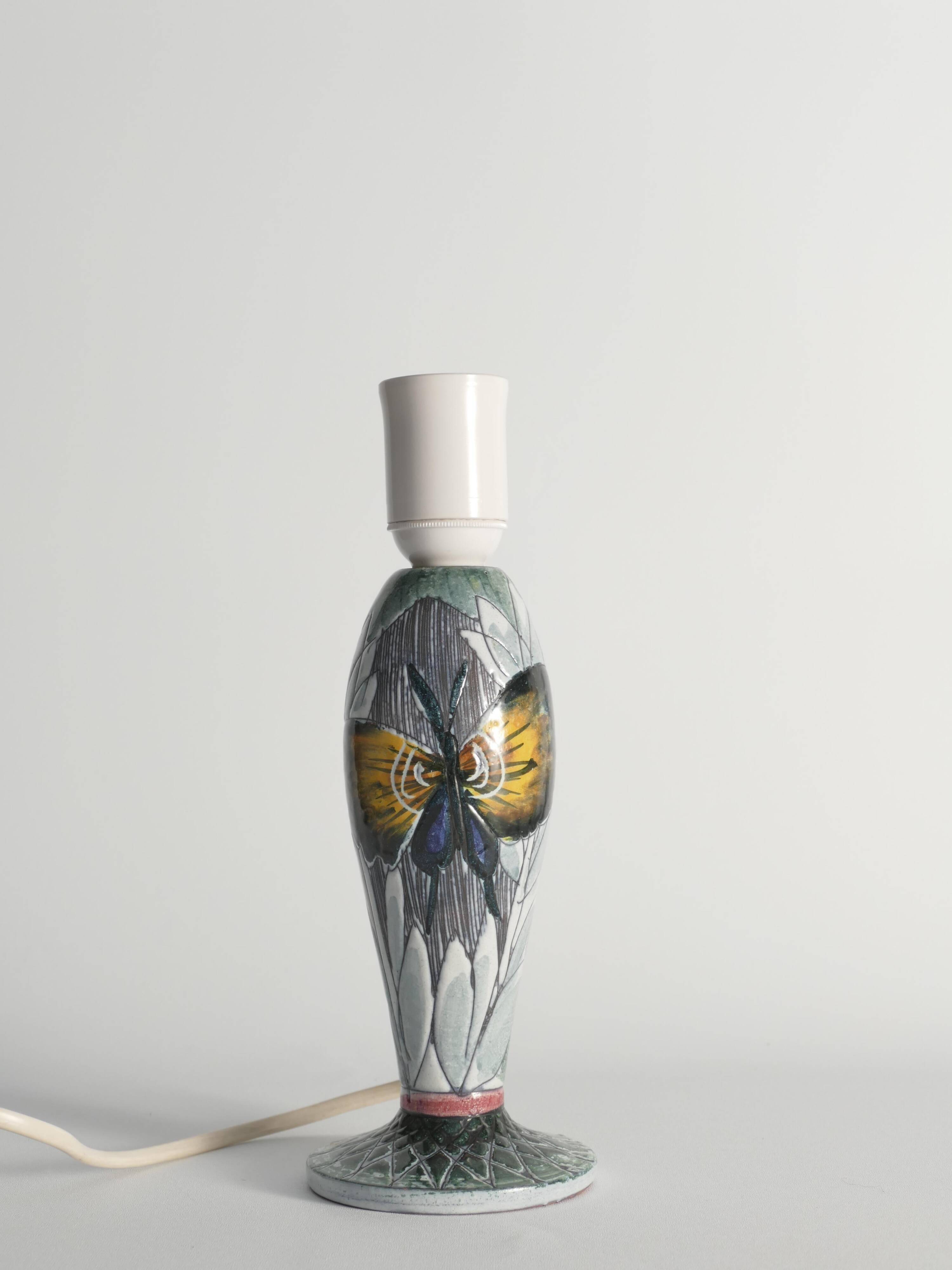 Scandinavian Modern Ceramic Butterfly Motif Table Lamp by Tilgmans, Sweden 1960
