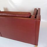 2 . Person Sofa Model 2212 Made In Red Leather & Oak Frame By Børge Mogensen From 1960s