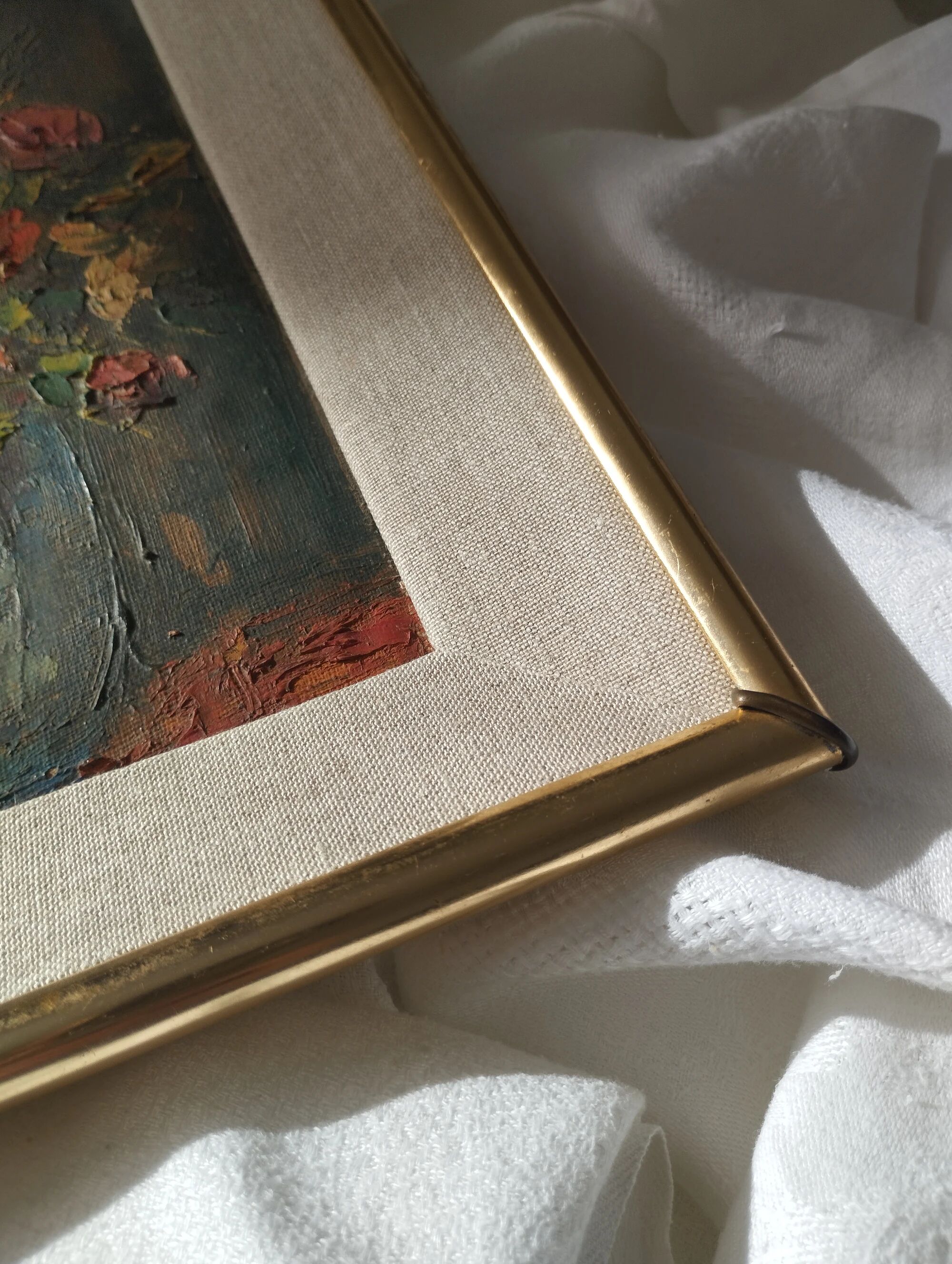 Bouquet de fleurs - Huile sur toile encadrée.