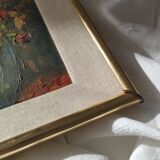 Bouquet de fleurs - Huile sur toile encadrée.