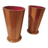Beautiful pair of segmented wood design vases