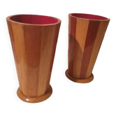 Beautiful pair of segmented wood design vases