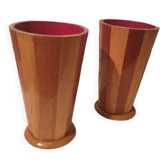 Beautiful pair of segmented wood design vases