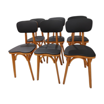Suite of 6 chairs of Bistrot Baumann model Vintage heart 1950
