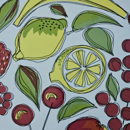 Plat à tarte / gâteau vintage motif fruits Grünstadt - Années 1960