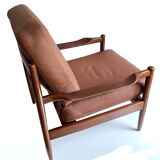 Pair of Scandinavian Teak and Leather Armchairs, 1960s