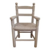 Fauteuil enfant gris patiné assise paille