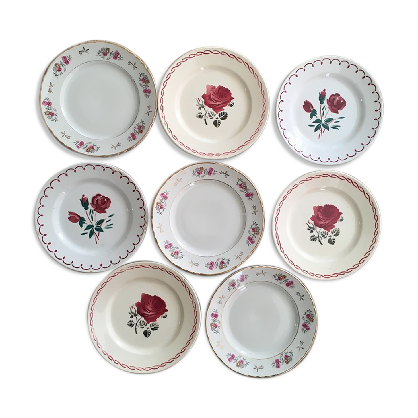 Set eight flowery dessert plates