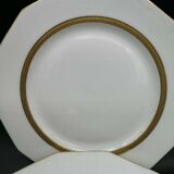 Lot de 4 assiettes à dessert en porcelaine de Limoges blanc et double dorure