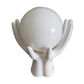 vintage ceramic hands white lamp with globe opaline
