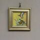 Mid-Century Oil on Panel “ Birds” by Unknown, Vintage & Framed 11 × 11 cm