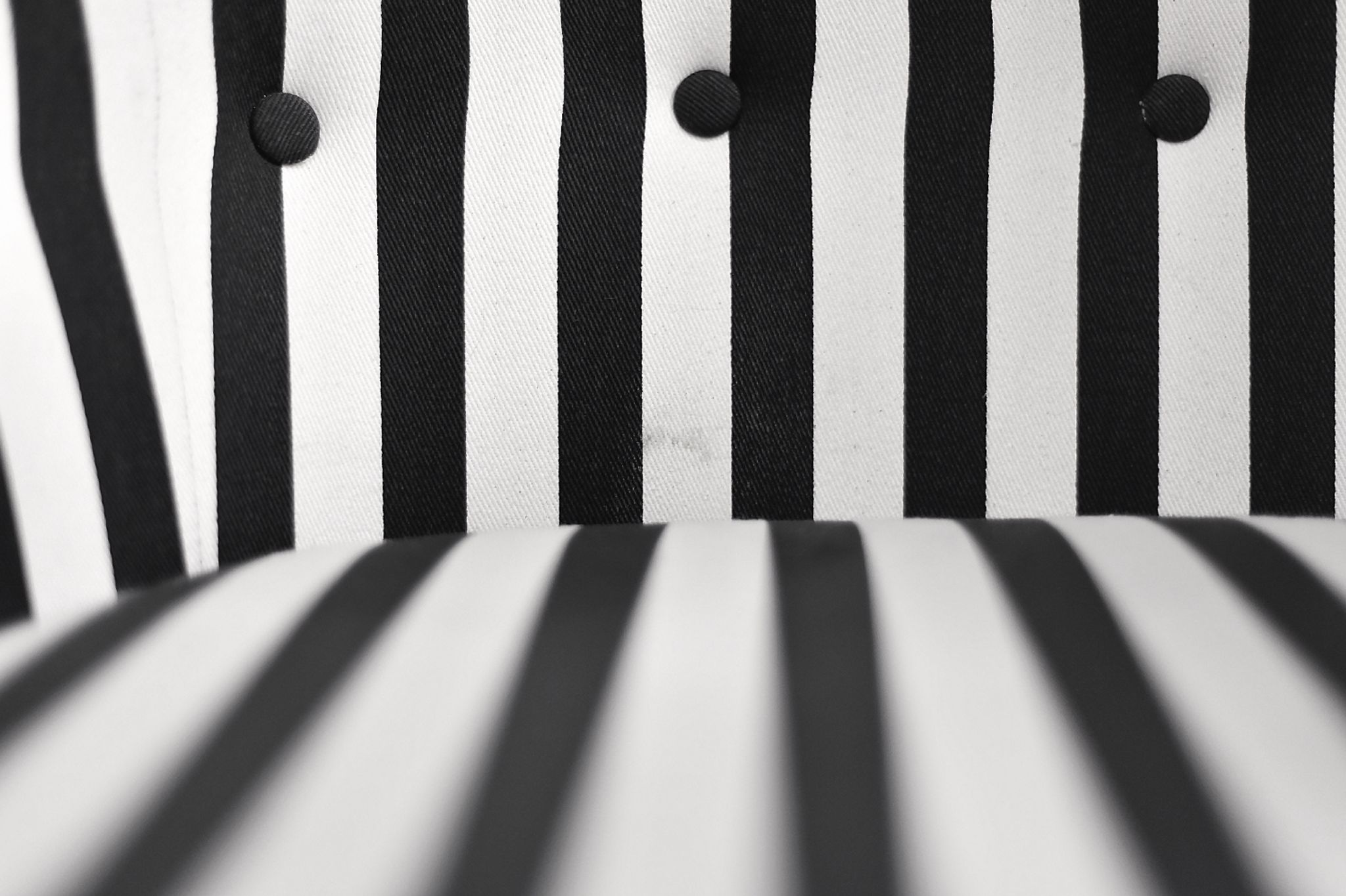 Mid-century modern Scandinavian rounded armchairs with black and white stripes, 1960s.