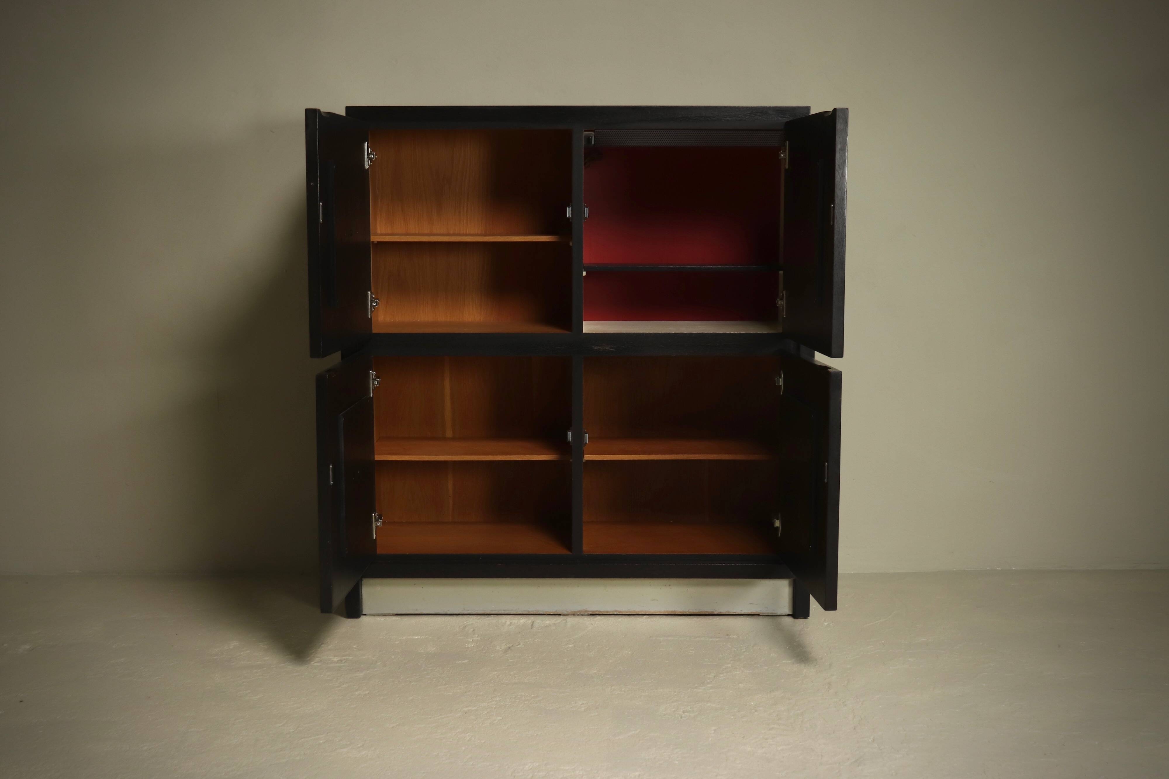 Brutalist Cabinet with Graphic Patterned Doors Belgium 1970s