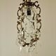 French antique small brass crystal & glass single light cage chandelier 3277