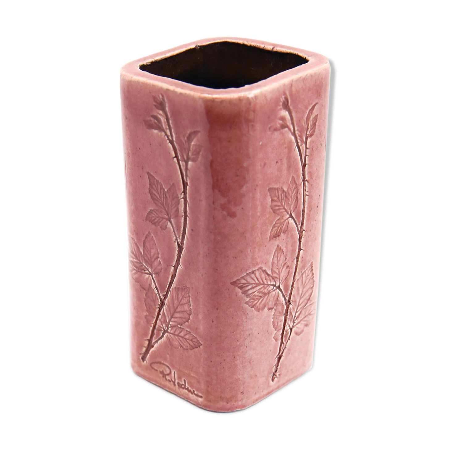 Vase herbier en grès rose de Raymonde Leduc à Vallauris