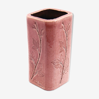 Vase herbier en grès rose de Raymonde Leduc à Vallauris