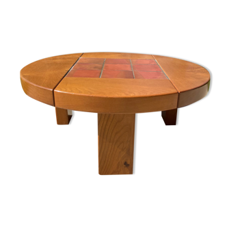 Table basse en orme et carreaux années 70