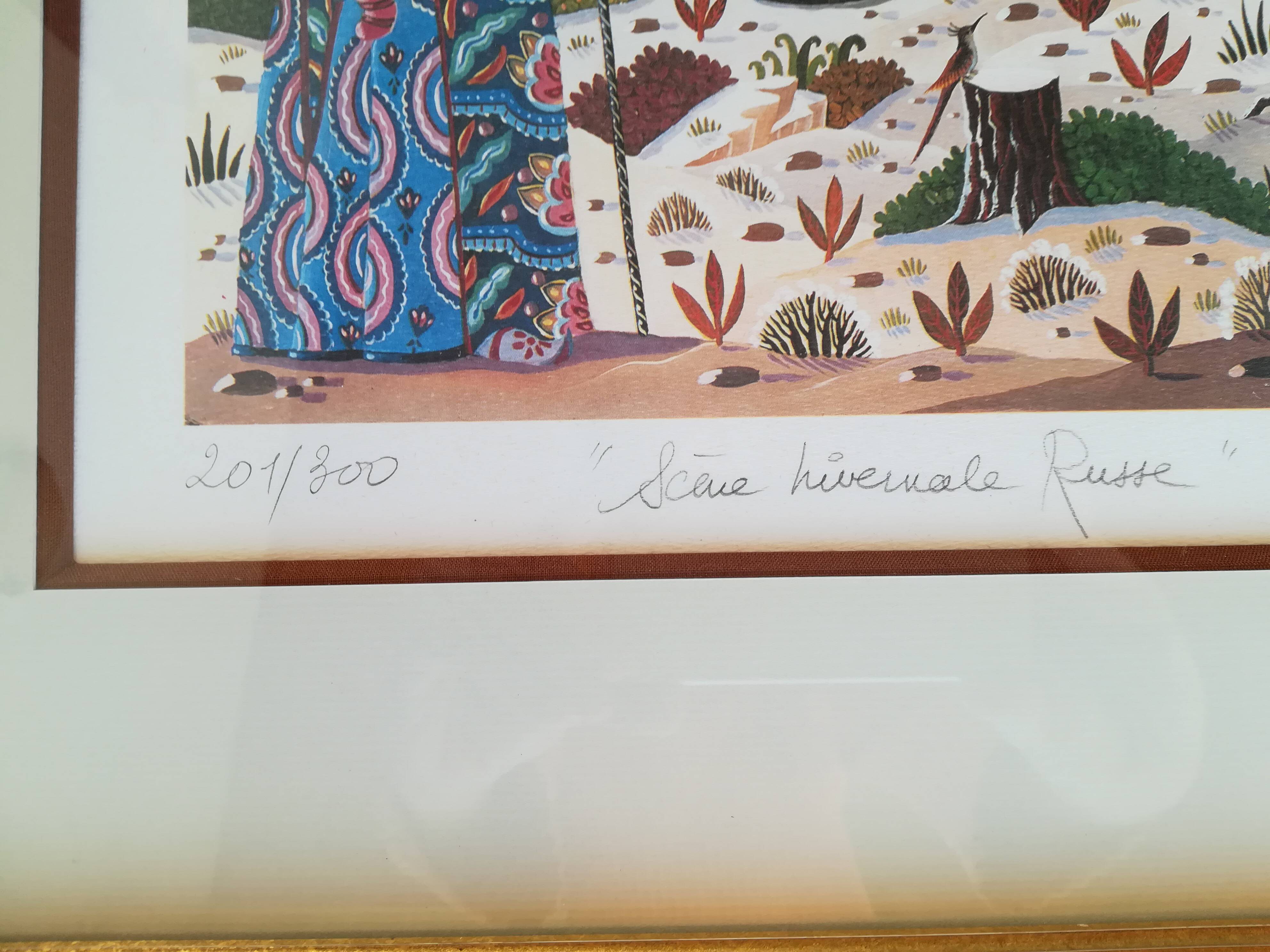 Lithograph Alain Thomas Russian winter scene