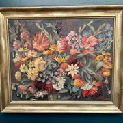 Original Still Life Oil on Canvas “Still Life with Flowers” by F. Wiegand