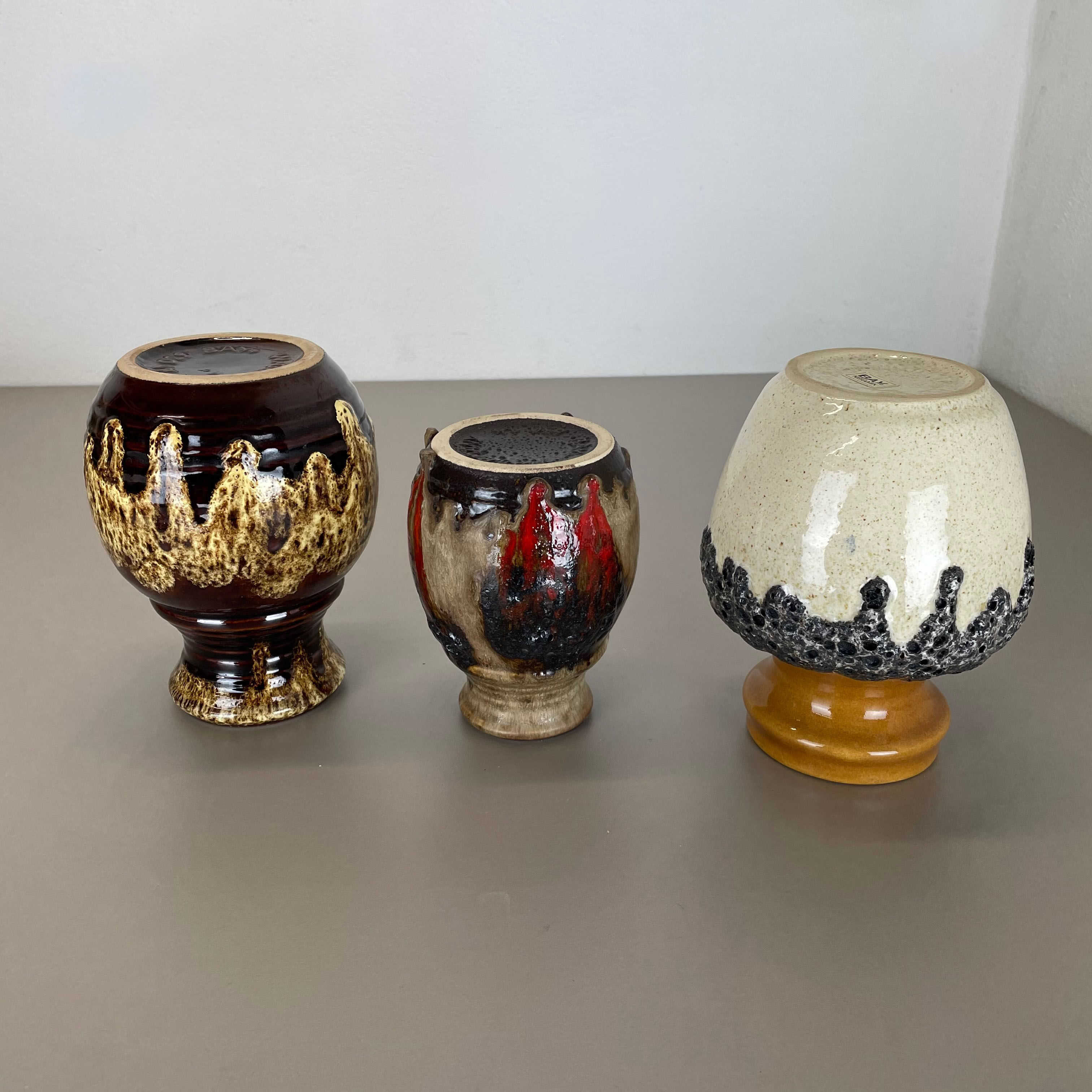 Set of 3 multi-color fat lava op art pottery vase made bay ceramics, germany