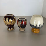 Set of 3 multi-color fat lava op art pottery vase made bay ceramics, germany