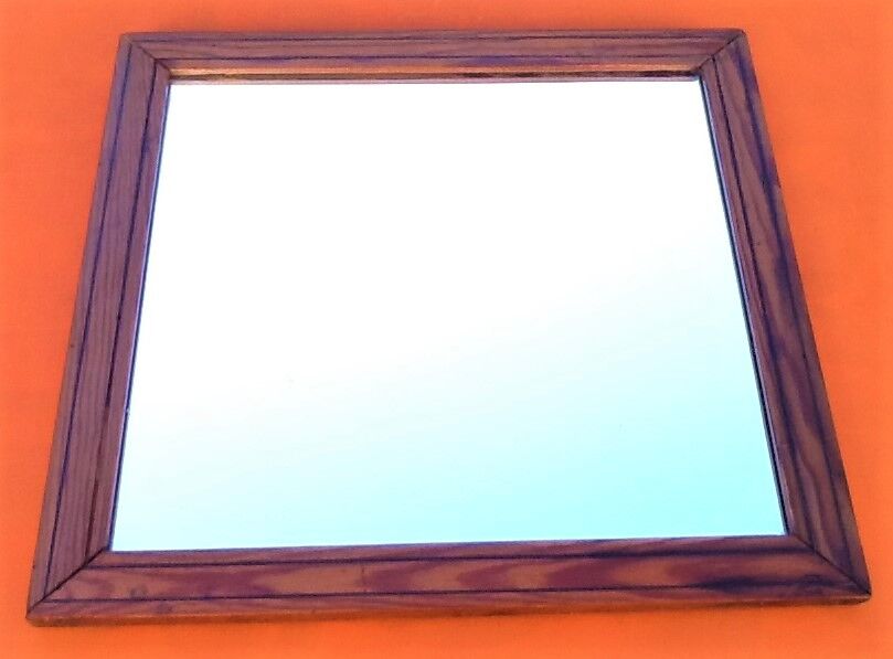 Barber mirror with pitch pine wood frame and double fillets, 1930s-1940s