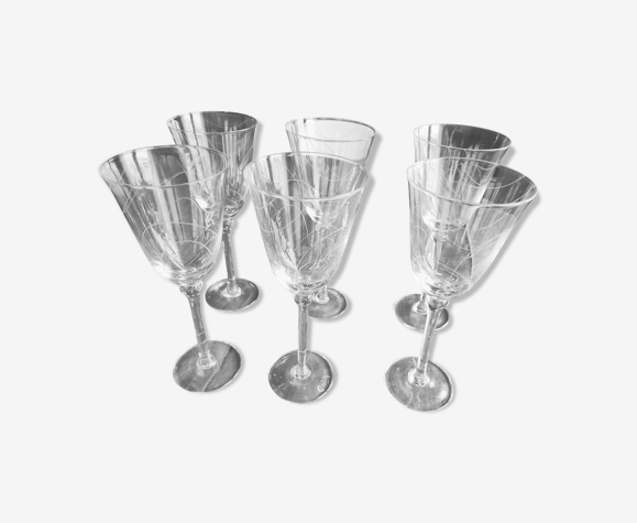 Set of 6 tulip shape wine glasses in voluted glass | Selency