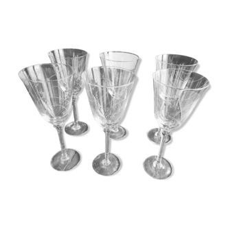 Set of 6 tulip shape wine glasses in voluted glass