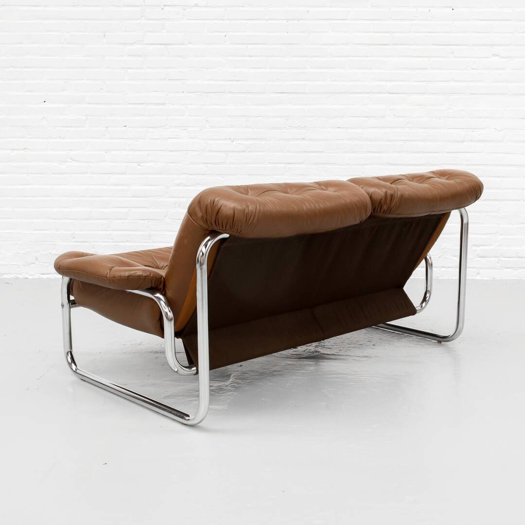 Tufted leather borkum two-seater sofa by johan bertil for ikea 1970s