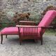 Vintage morris armchair in beech and fabric bordeaux napoleon iii