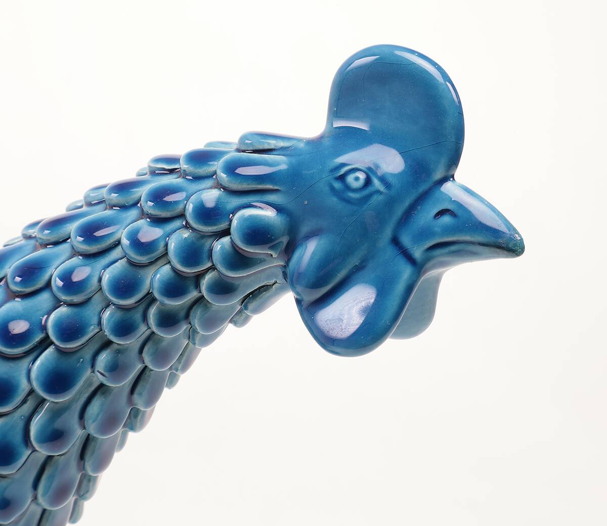 Vintage Italian Blue Ceramic Rooster, Behrend 1960s
