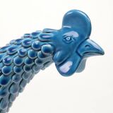 Vintage Italian Blue Ceramic Rooster, Behrend 1960s
