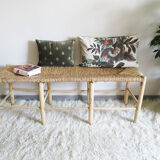 Wooden bench and straw