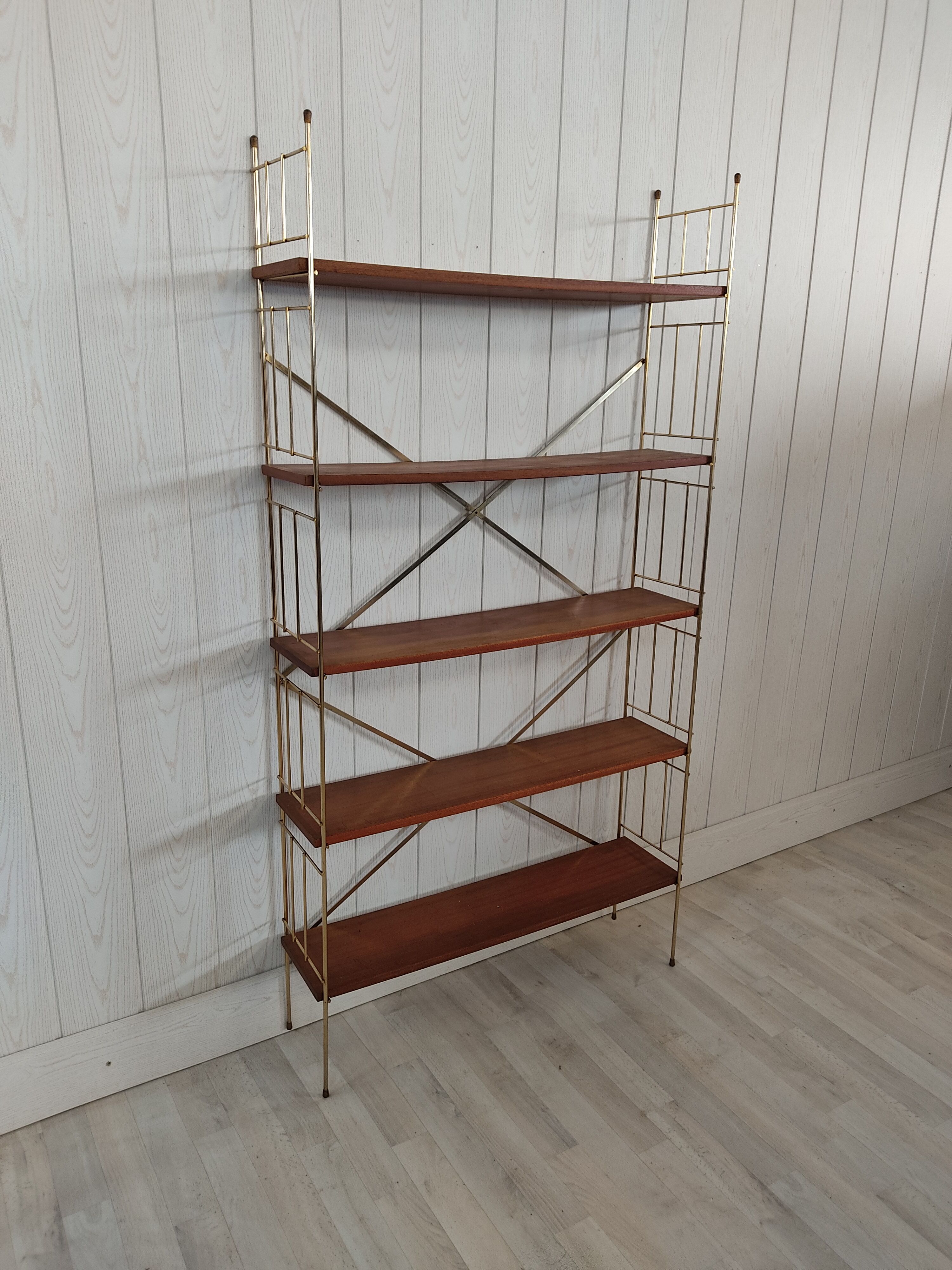 Vintage brass and teak shelf