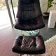 swivel armchair and Mid-Century stool in black leather, Denmark, set of 2