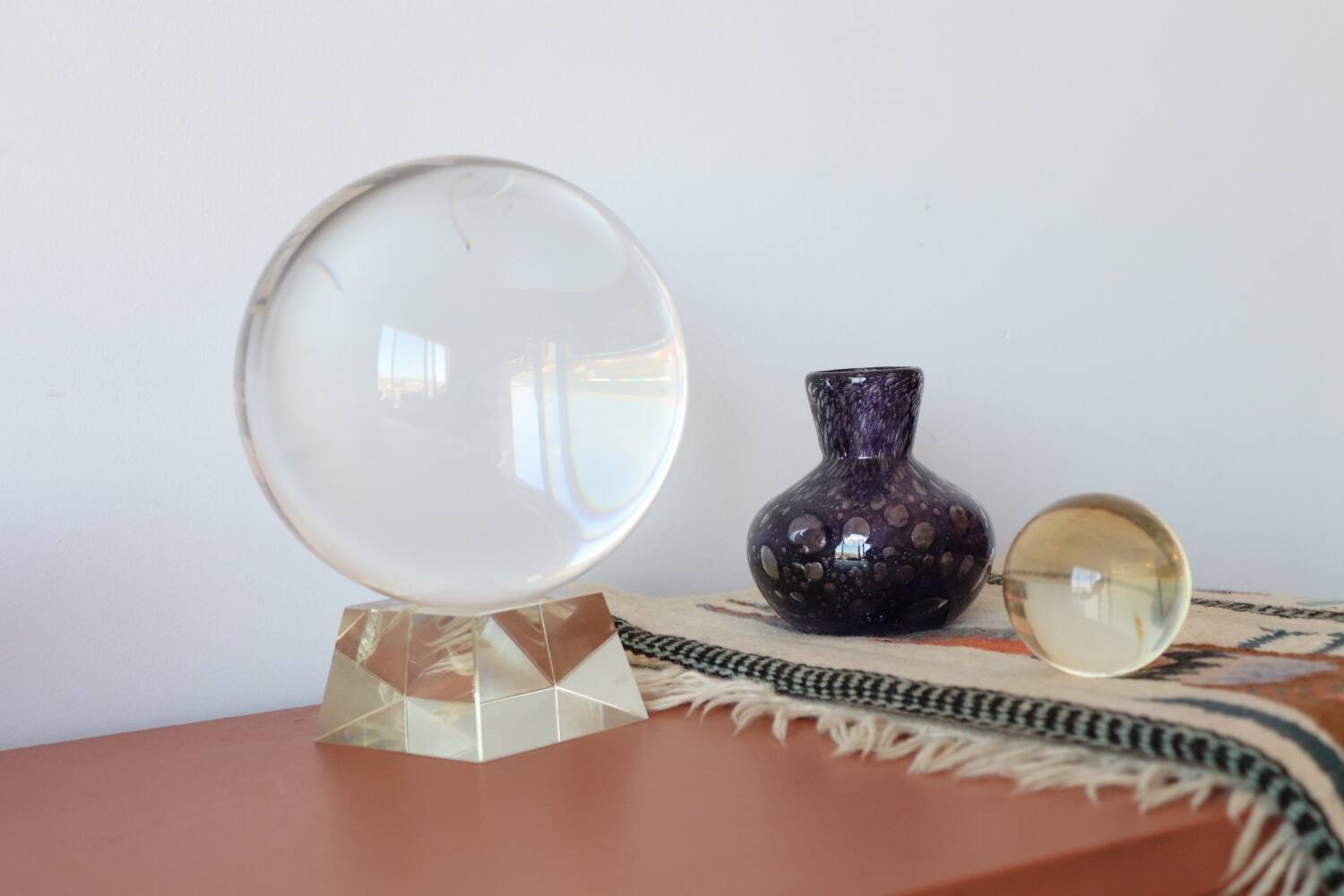 Small purple bubbled and blown glass vase