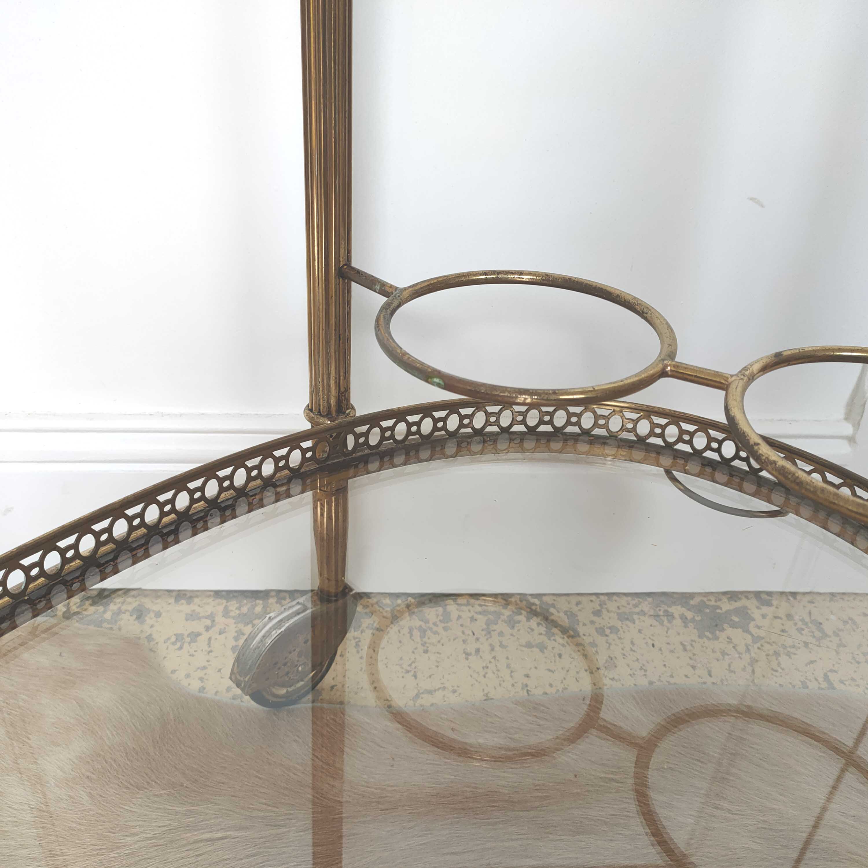 Desserte golden bar brass and glass