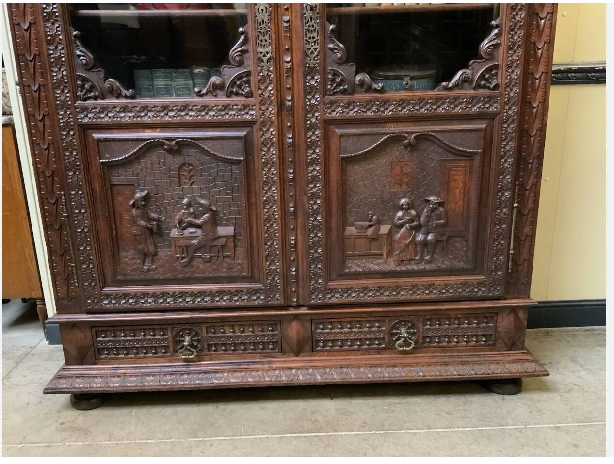 Antique impressive Breton display cabinet, bookcase
