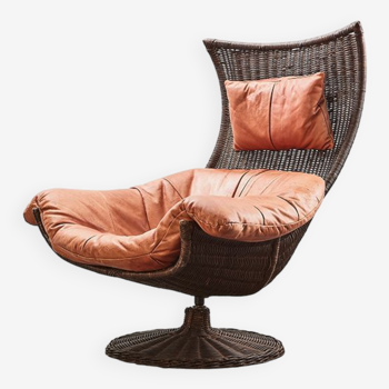 Fauteuil Gerard van den Berg en rotin et cuir pour Montis 1970s